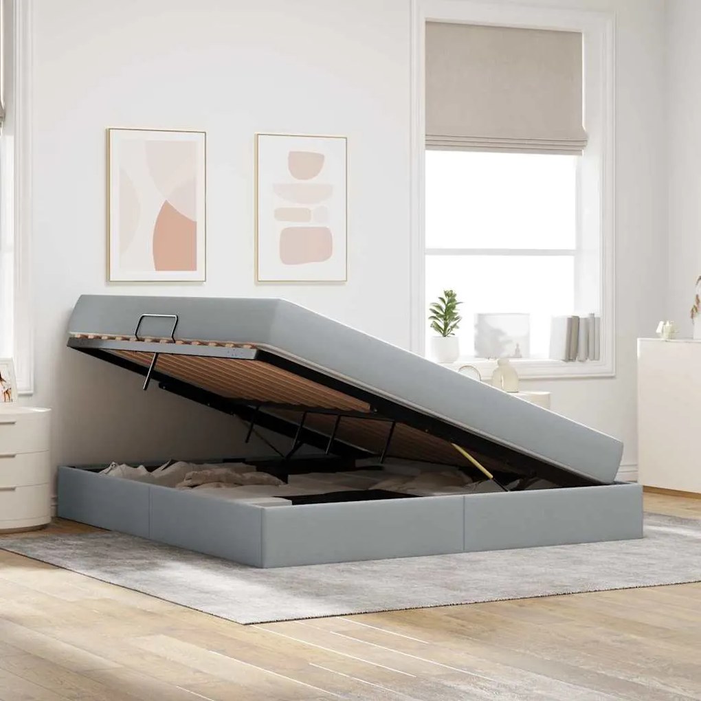 vidaXL Cama com arrumação e colchão Cinzento-claro 160 x 200 cm