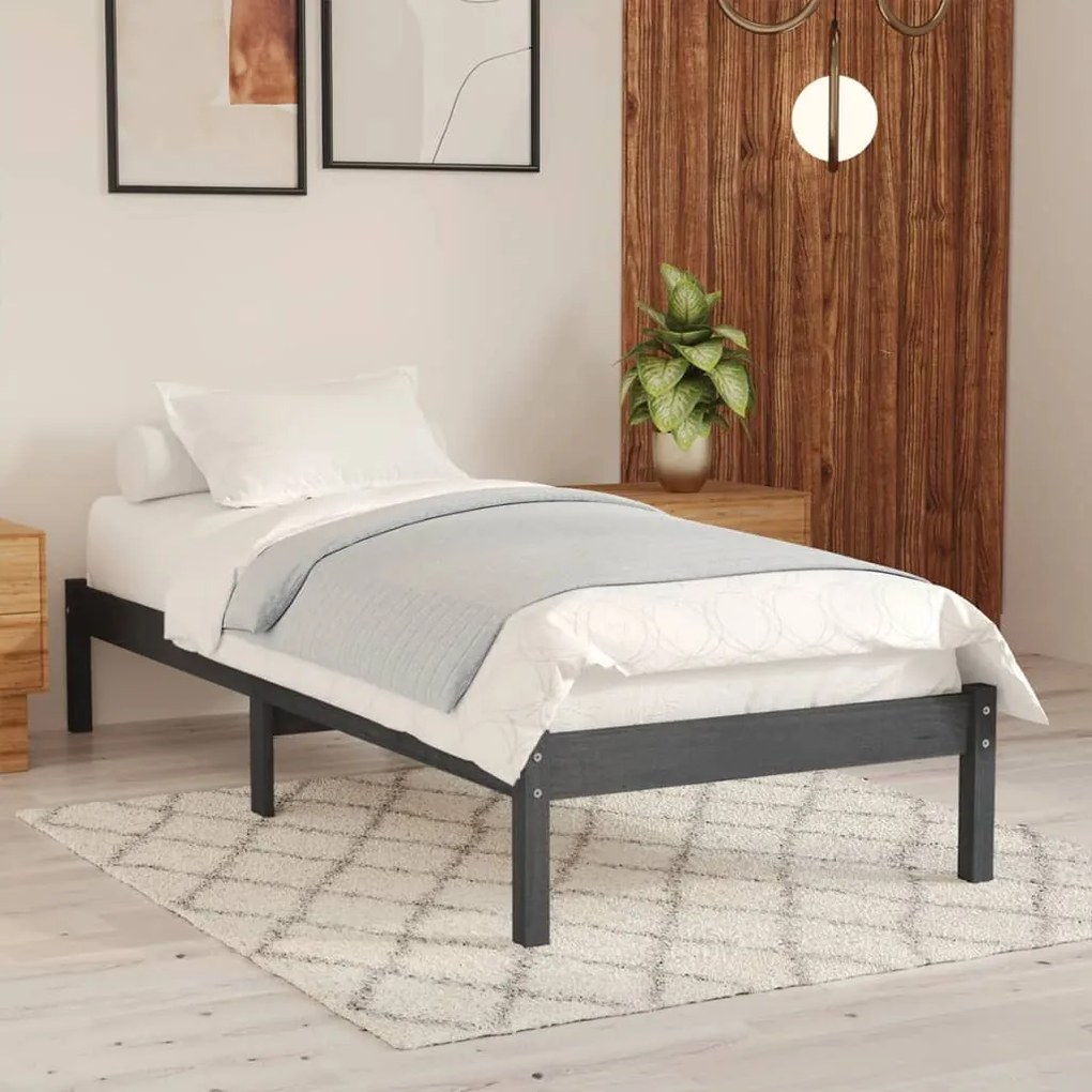 vidaXL Estrutura cama pequena solteiro 75x190 cm madeira maciça cinza