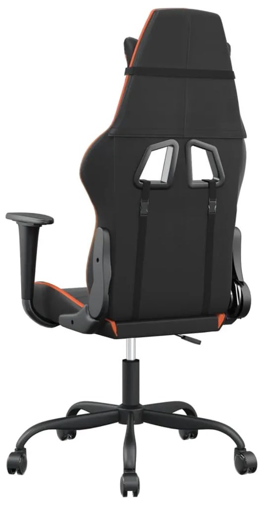 Cadeira gaming massagens couro artificial preto e laranja