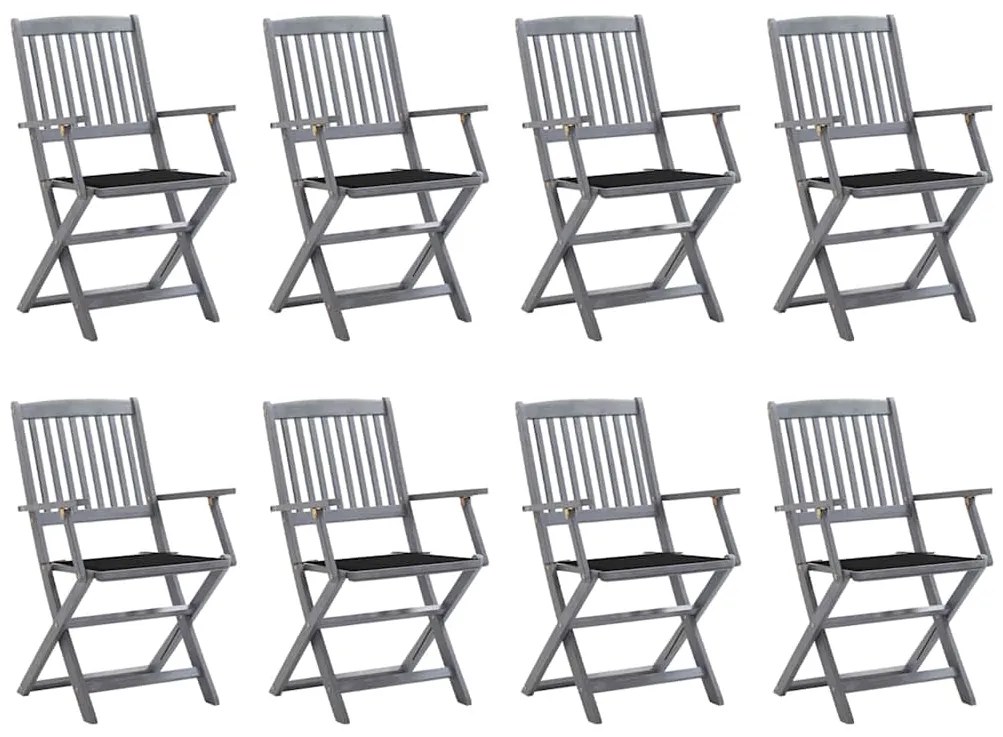 Cadeiras de exterior dobráveis 8pcs c/ almofadões acácia maciça