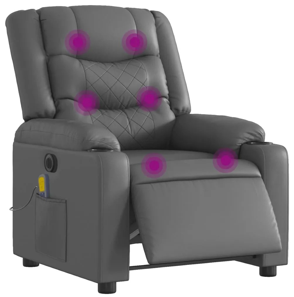 Poltrona massagens reclinável elétrica couro artif. cinzento
