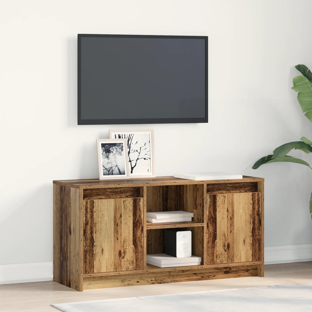vidaXL Armário de TV com Luzes de LED - Madeira Antiga, 100x34x50 cm em Madeira de Engenharia.
