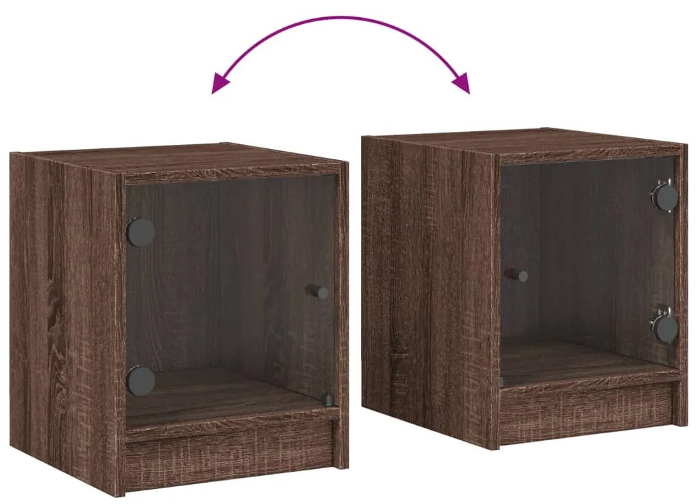 Mesa de cabeceira c/ porta vidro 35x37x42 cm carvalho castanho