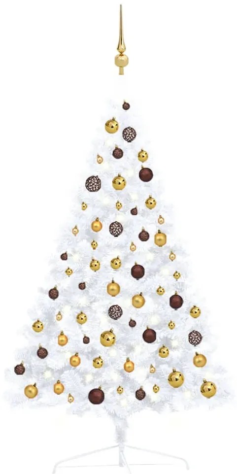 vidaXL Meia árvore Natal artificial pré-iluminada c/ bolas branco