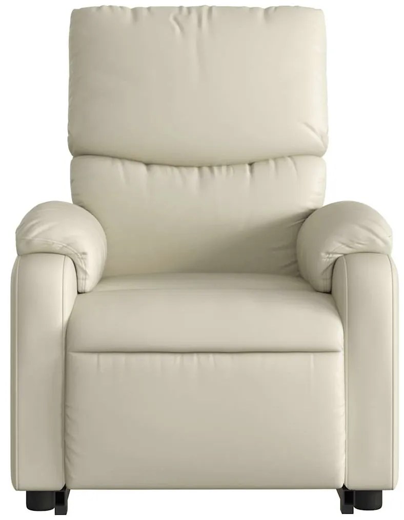 Poltrona reclinável elevatória elétrica couro artificial creme