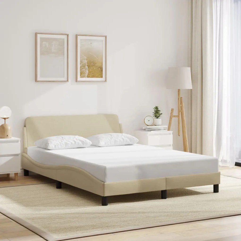 Estrutura de cama c/ cabeceira 140x200 cm tecido cor creme