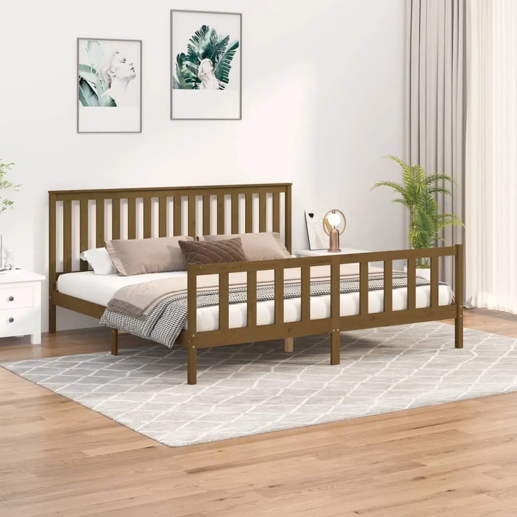 vidaXL Estrutura cama c/ cabeceira 200x200cm pinho maciço castanho-mel