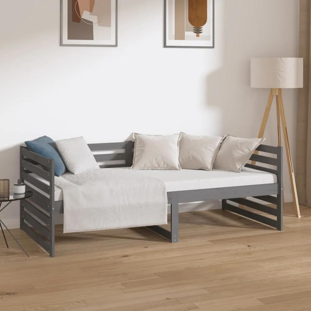 Sofá-cama 90x190 cm madeira de pinho maciça cinzento