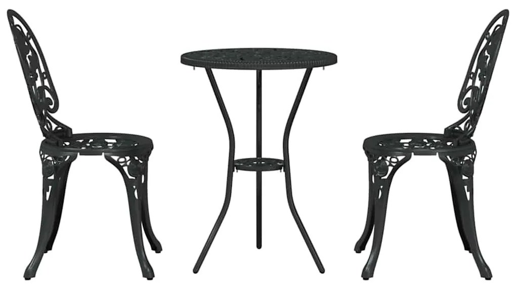 Conjunto de Bistro de Jardim com 3 Peças em Alumínio Fundido Preto