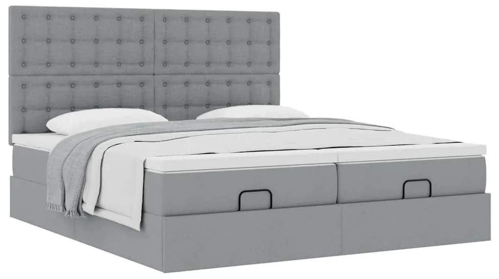 Estrutura de cama otomana com colchões tecido cinzento claro