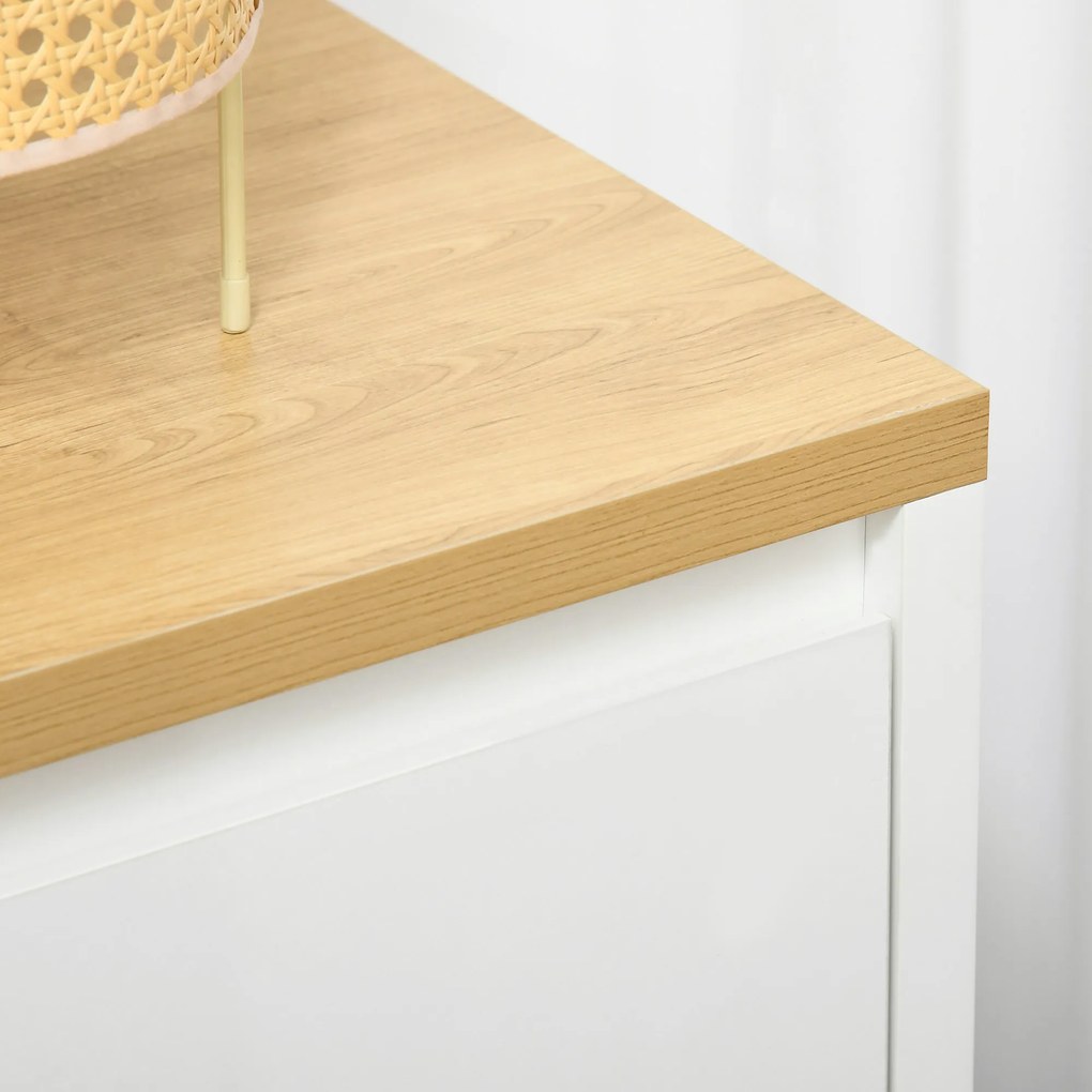 HOMCOM Aparador de Sala de Estar Armário de Armazenamento Móvel Auxiliar de Cozinha com 2 Portas e Prateleira Ajustável para Sala de Jantar Entrada 80x37x75 cm Branco e Madeira