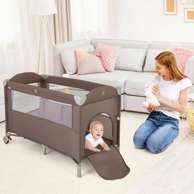 Berço para bebés dobrável 5 em 1 portátil com mesa para mudar fraldas Cadeira de brincar Berço para dormir Berço Moisés Colchão de berço Saco de viage