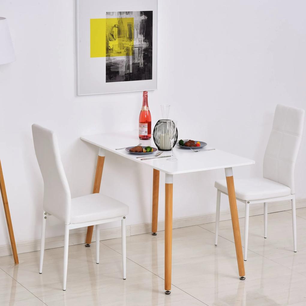 HOMCOM Mesa de jantar moderna em estilo nórdico com pernas de madeira de faia Armação de metal com almofadas ajustáveis ​​120x60x75cm Branco