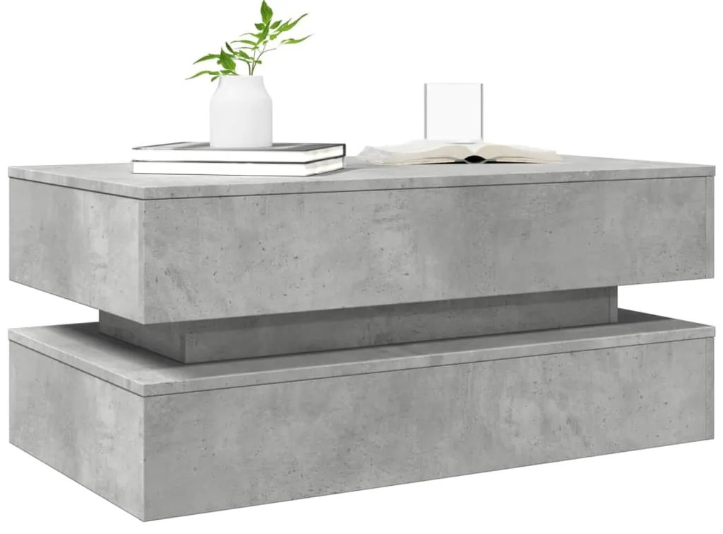 Mesa de centro com luzes LED 90x50x40 cm cinzento cimento