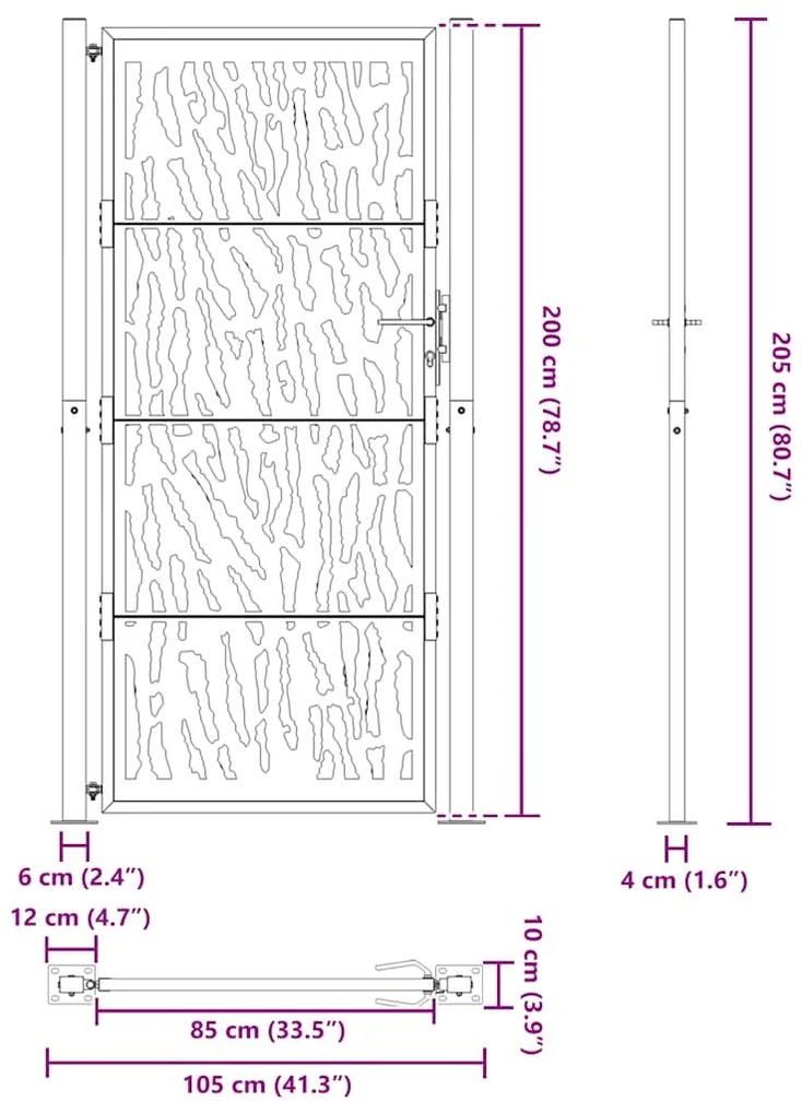 Portão de jardim 105x205 cm projeto de traço de aço resistente