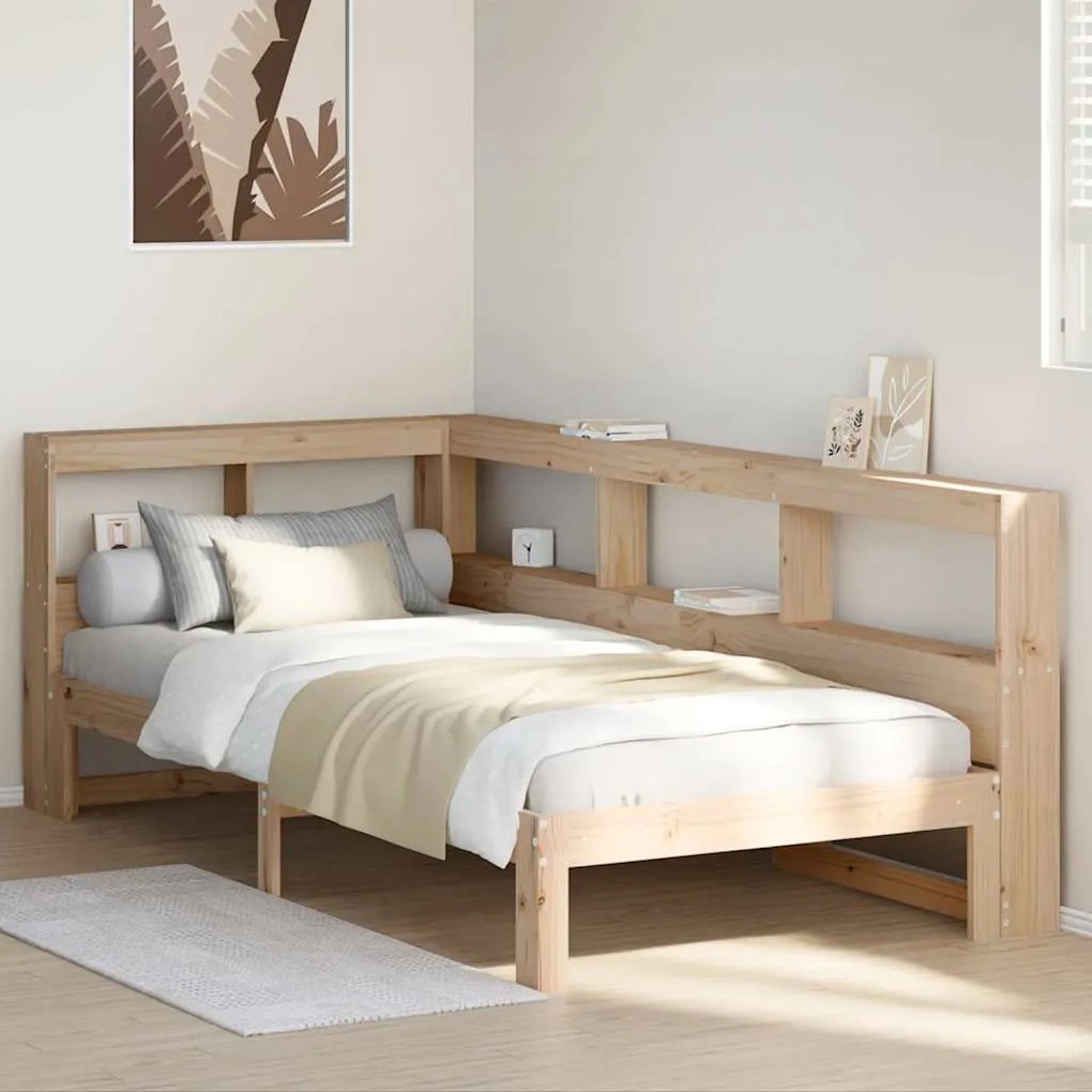 vidaXL Cama com estante sem colchão 75x190 cm pinho maciço