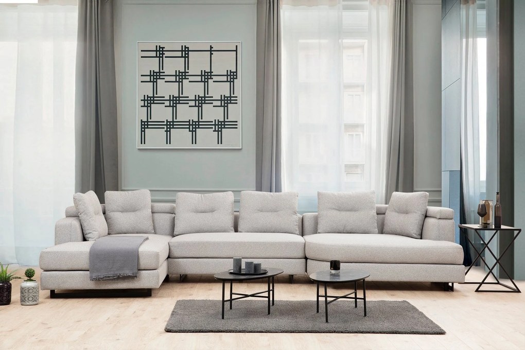 Sofá de Canto Padova Corner – Cinzento Claro – 140 cm x 385 cm x 200 c