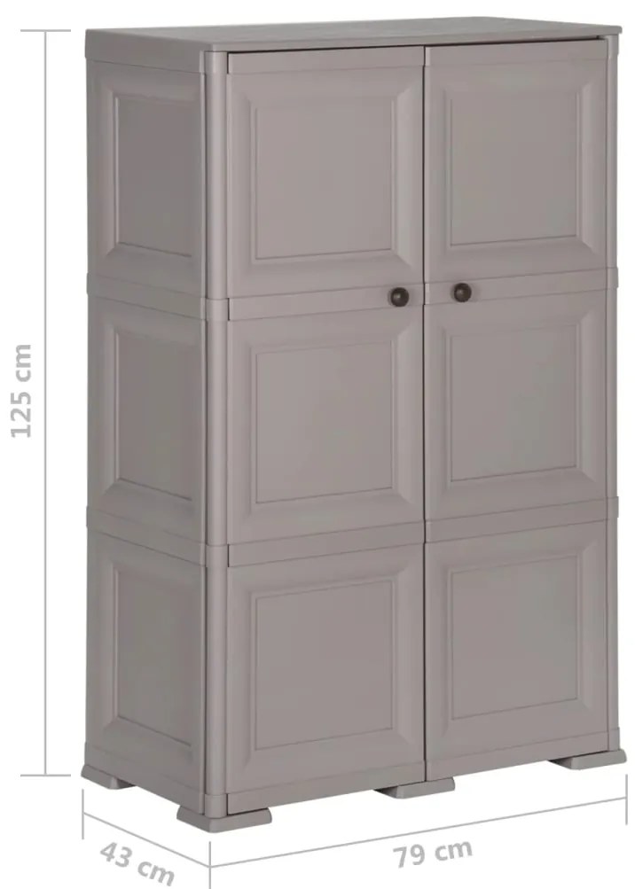 Armário de plástico 79x43x125 cm design de madeira cinzento