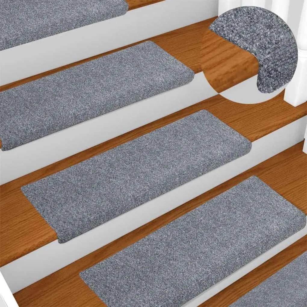 vidaXL Tapetes de escada autoadesivos 30 pcs 65x21x4cm cinzento-claro
