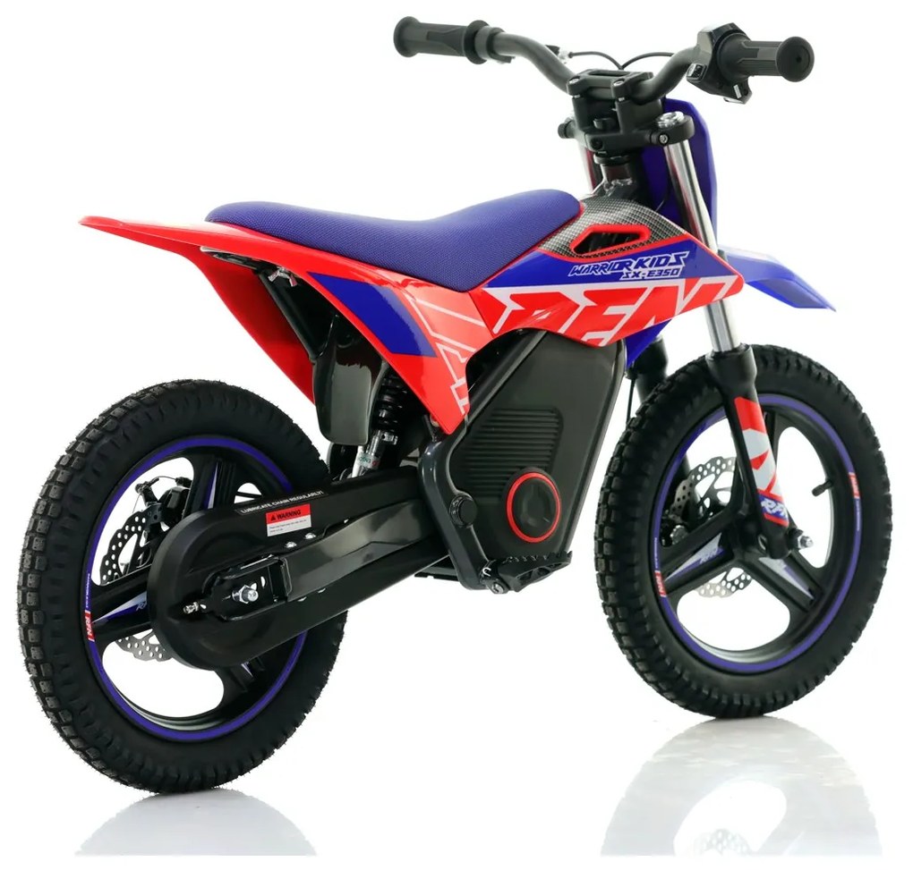 Mini moto elétrica para crianças velocidade até 30Km/h C/Limitador RFN Warrior SX-E350 14/14” 350W Vermelho e Azul Celeste