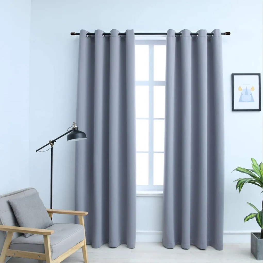 134427 vidaXL Cortinas blackout c/ argolas em metal 2 pcs 140x225 cm cinzento