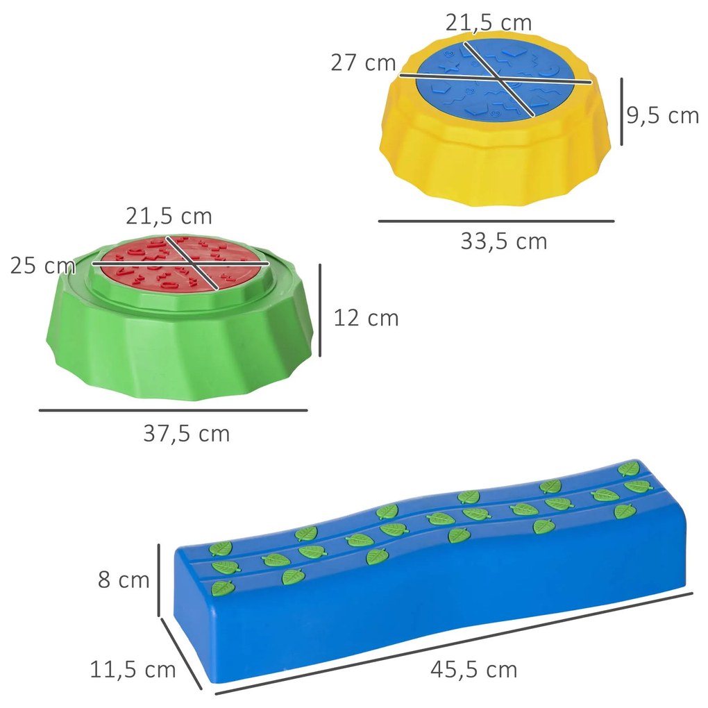 Outsunny Conjunto de 8 Traves de Equilíbrio para Crianças de 3-6 Anos Degraus de Equilíbrio com Almofadas Antiderrapantes para Interior e Exterior Carga Máxima 50kg 45,5x11,5x8cm Multicor