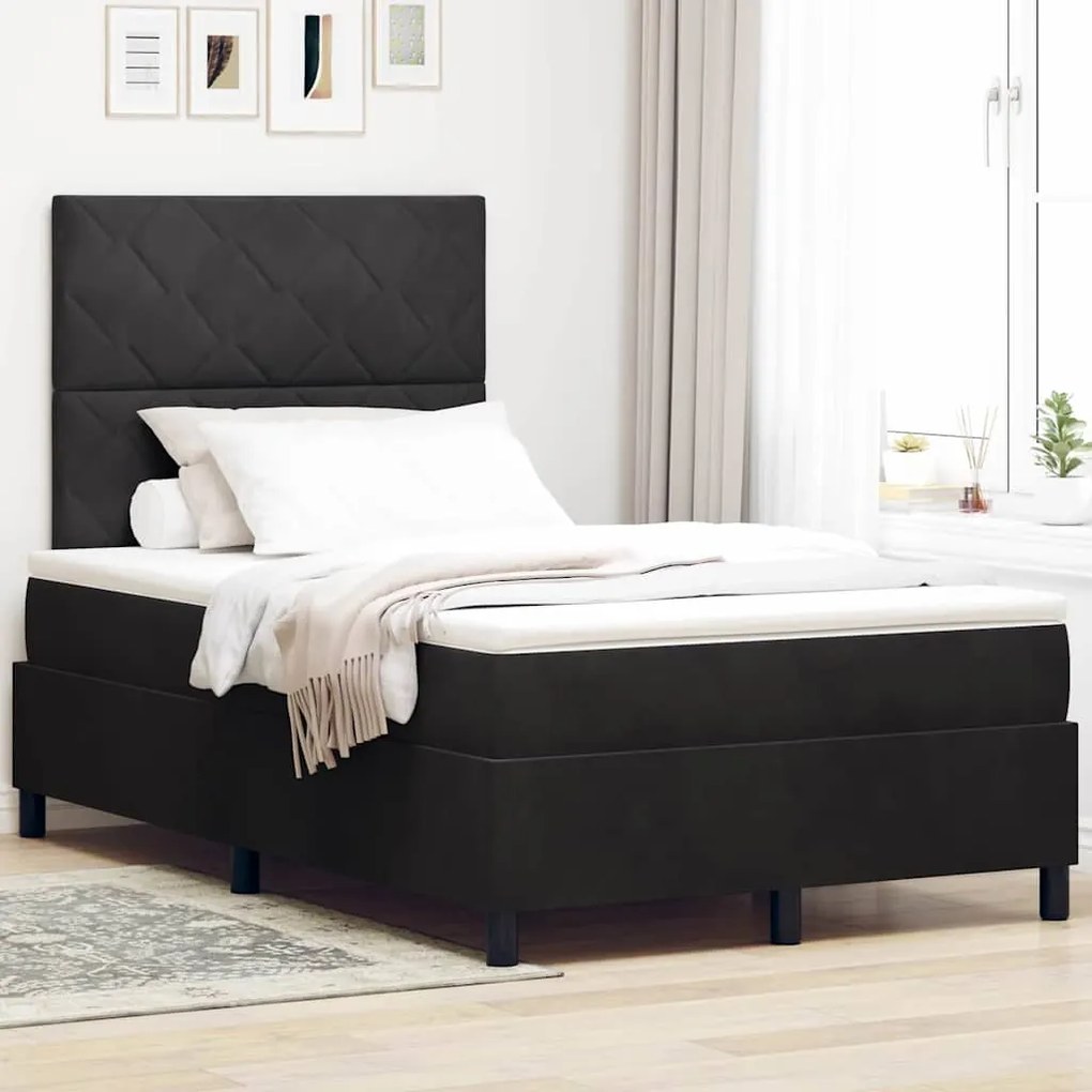 vidaXL Cama Box com colchão com cabeceira Preto 120 x 200 cm tecido