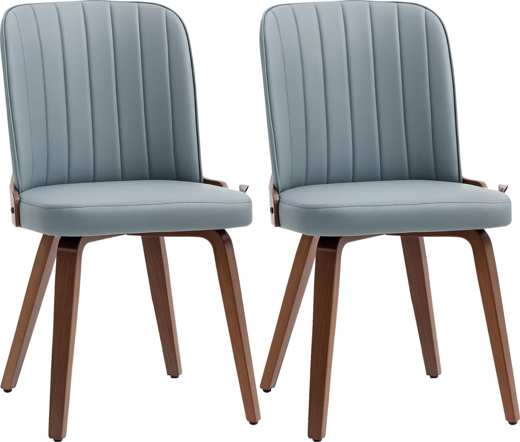 HOMCOM Conjunto de 2 Cadeiras de Jantar Modernas com Assentos Estofados em PU e Pés de Madeira 47,5x55x85cm Cinza e Madeira | Aosom Portugal