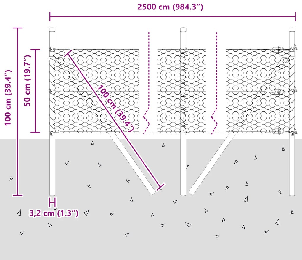 Conjunto de Cerca Conjunto de 2 Cinza Aço Galvanizado 25 x 0.5 m