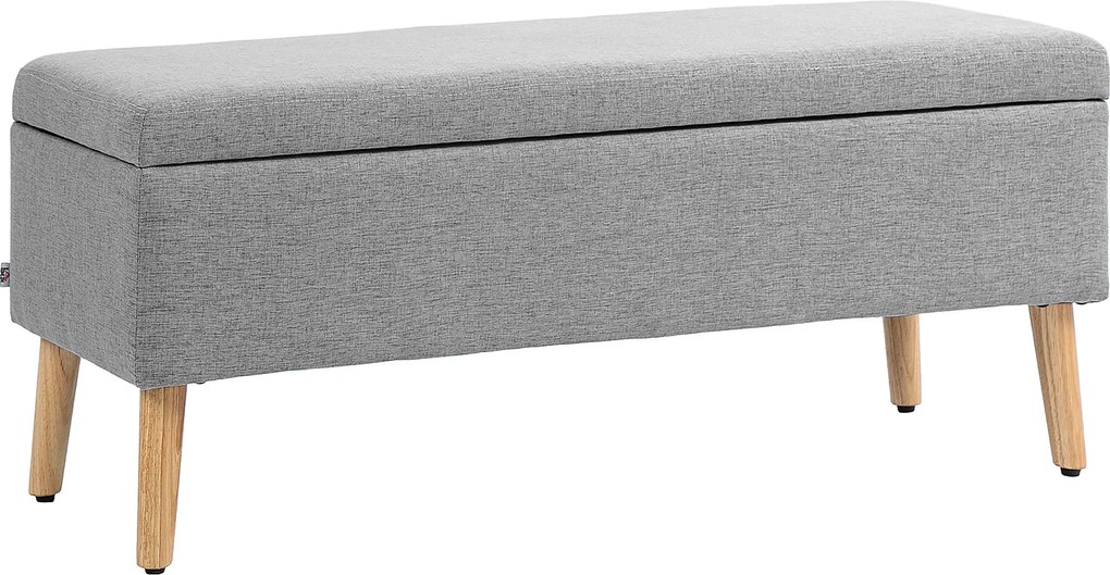 Banco com arrumação estofado com acabamento em linho para quarto, capacidade de 220 kg, 110 x 39 x 45 cm, cinzento