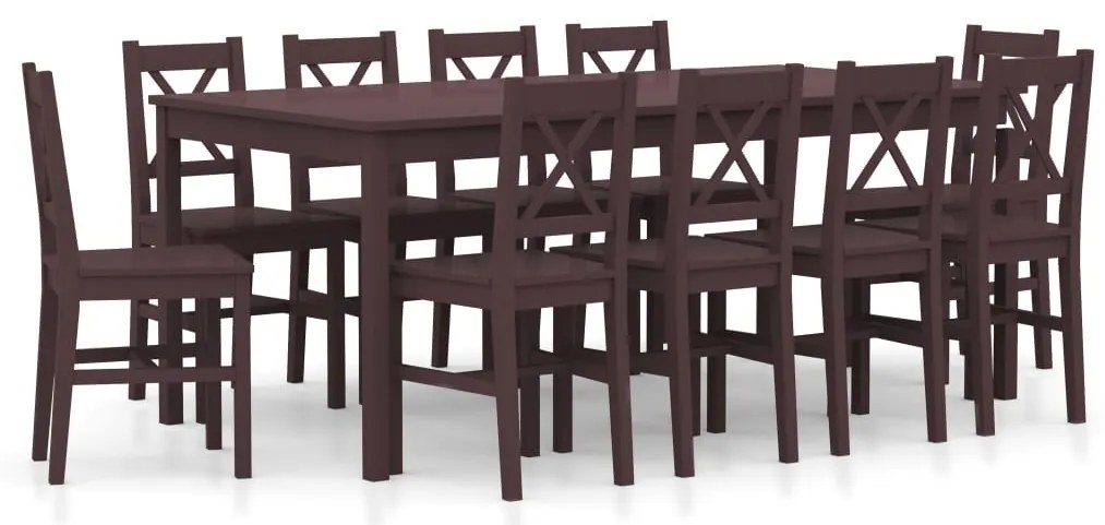 vidaXL 11 pcs conjunto de jantar em madeira de pinho castanho-escuro