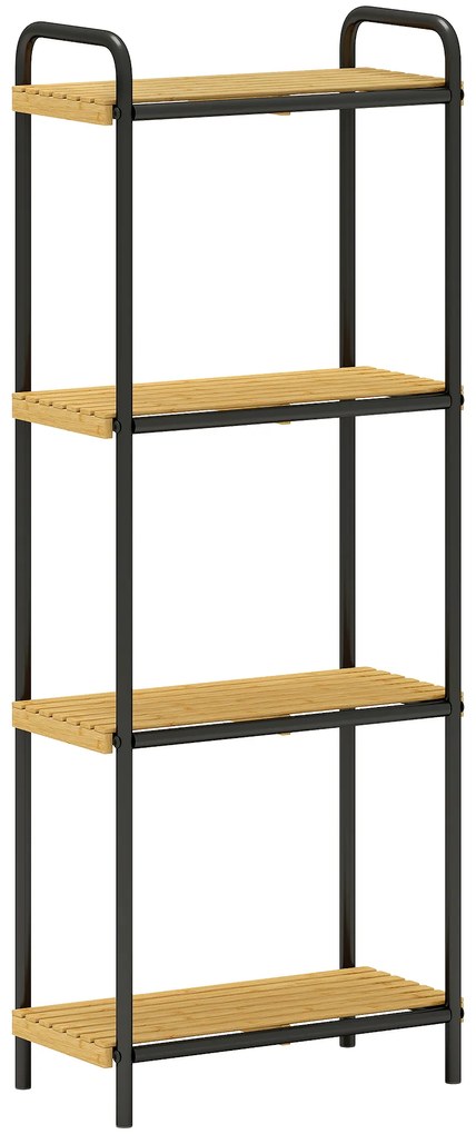 HOMCOM Estante de Casa de Banho de Bambu de 3 Níveis Estante de Armazenamento com 3 Prateleiras Ripas e Estrutura de Aço 41,5x21,5x106 cm Madeira e Preto | Aosom Portugal