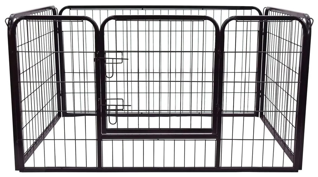 PawHut Parque para Animais de Estimação Retangular Gaiola para Cães 4 Paineis de Metal com Porta e Dupla Fechadura Cerca de Treinamento 129x84x70cm Preto