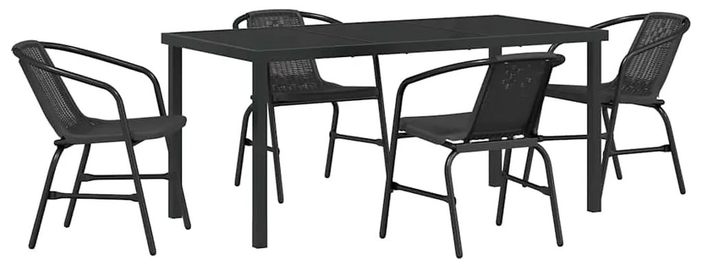 Conjunto de Jantar de Jardim 5 Peças Preto em Rattan Sintético