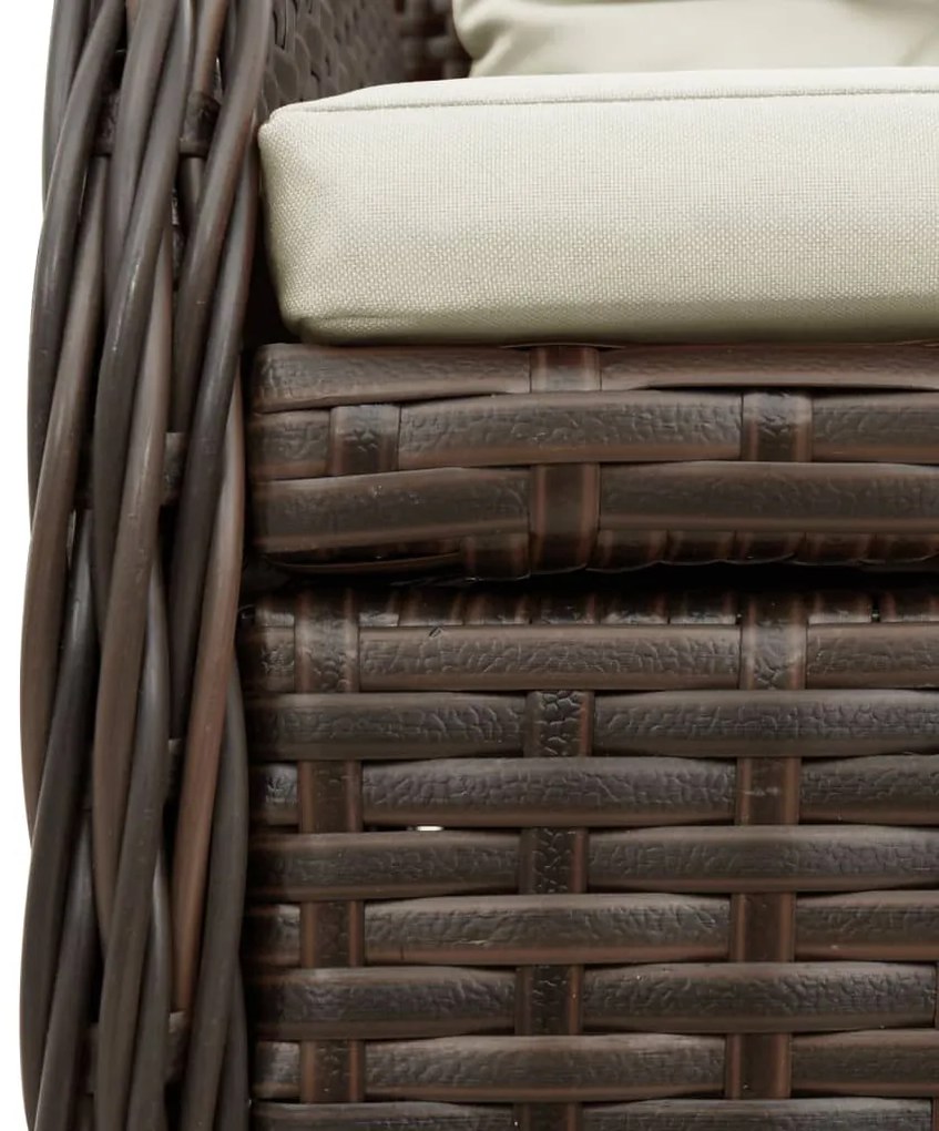 3 pcs conjunto jantar p/ jardim c/ almofadões vime PE castanho
