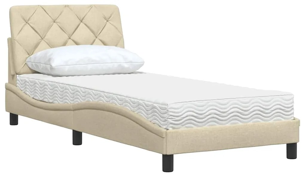 Cama com colchão 90x200 cm tecido cor creme