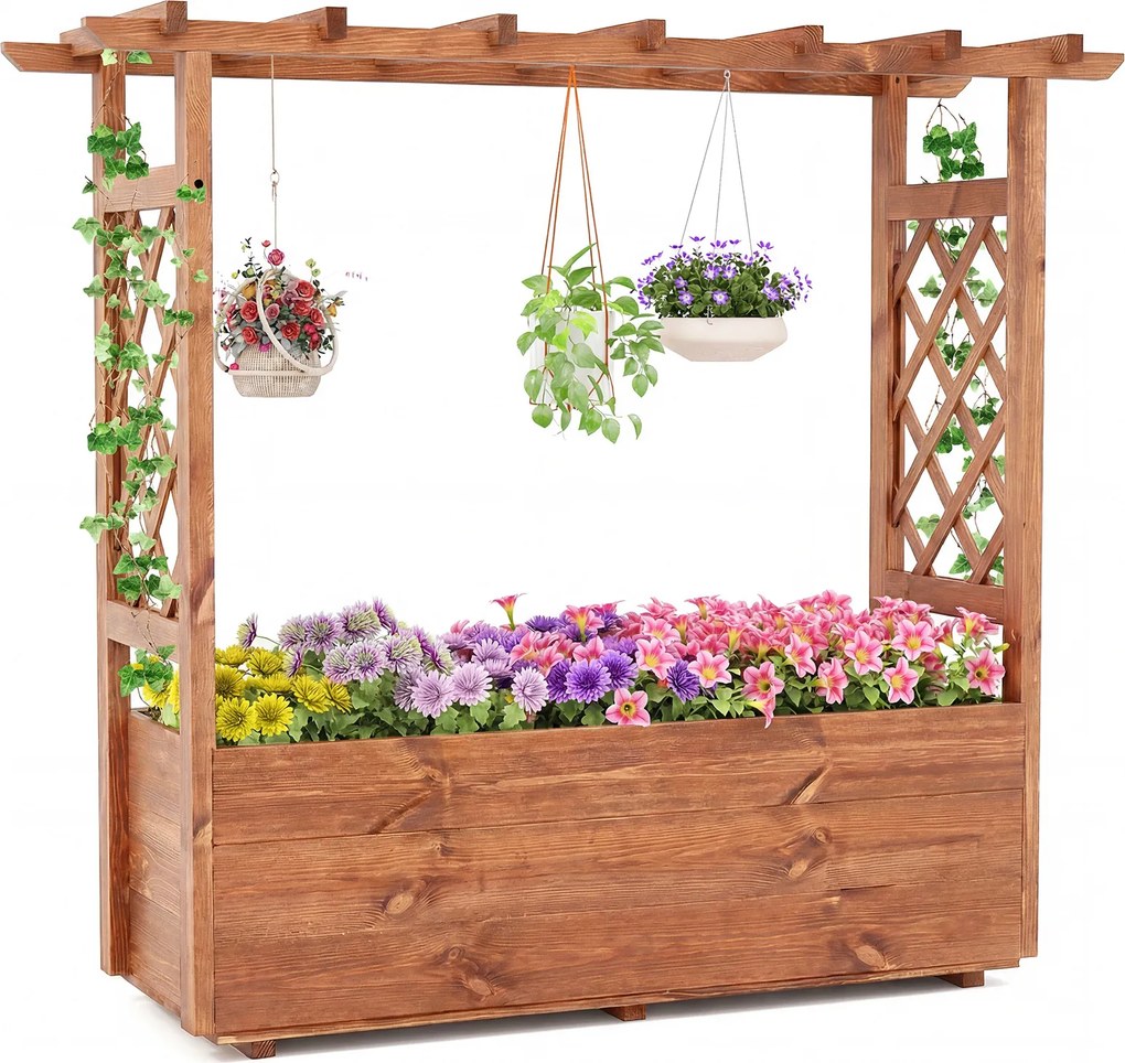 Canteiro de Jardim Elevado com Treliça, 118 x 40 x 103 cm, Estrutura em Madeira de Pinho, Laranja