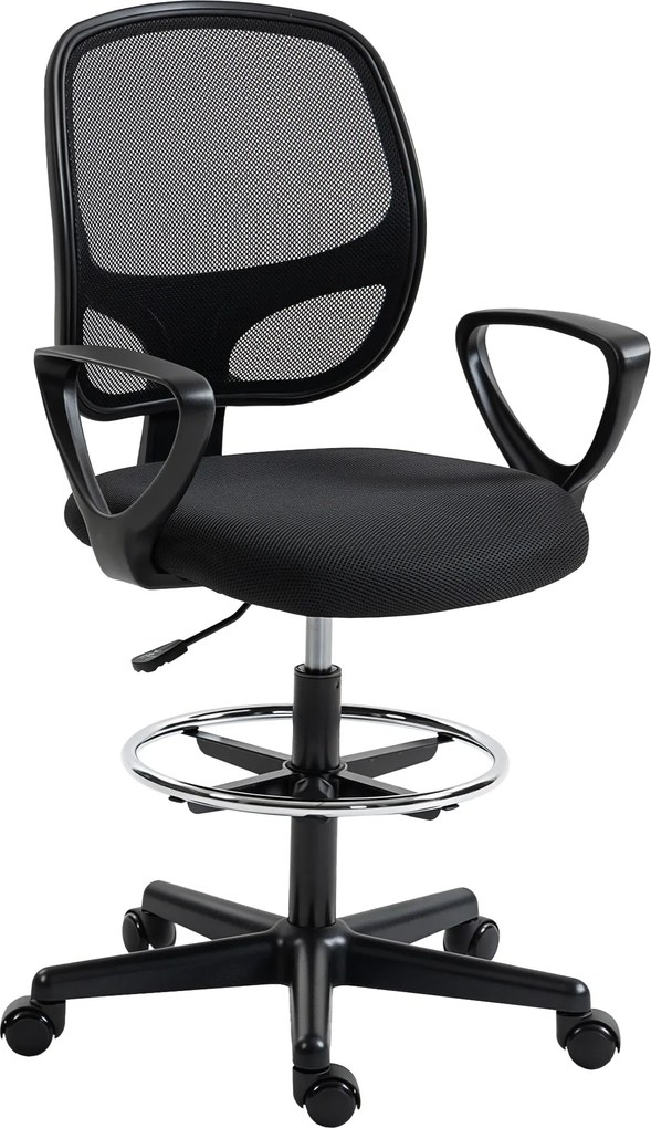 HOMCOM Cadeira de Escritório Ergonômica Poltrona com Apoio para Pés e Apoios de Braço Altura Regulável 59x58x103-123 cm Preto | Aosom Portugal