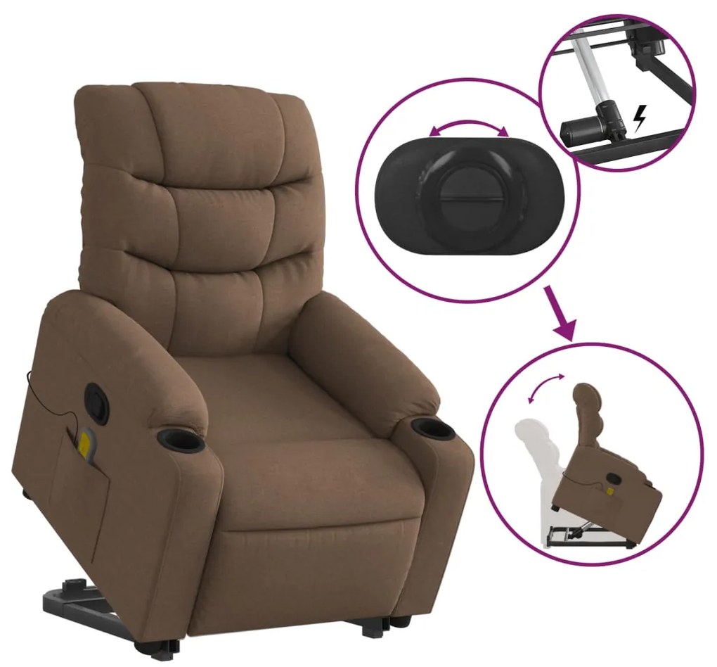 Poltrona reclinável massagens tecido castanho