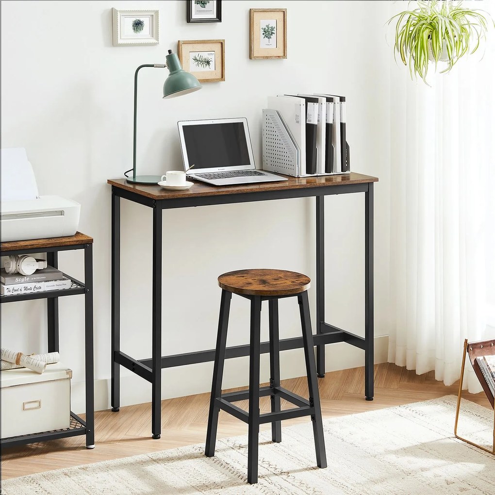 Conjunto de mesa de bar com 2 bancos de bar vintage castanho Vintage-preto