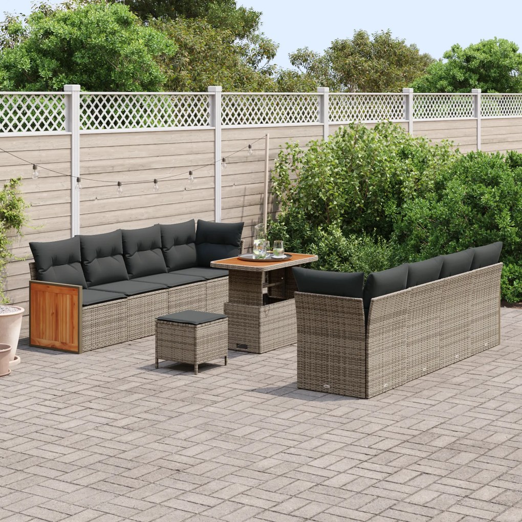 Conjunto de Sofás de Jardim vidaXL de 11 Peças com Almofadas Cinza Rat