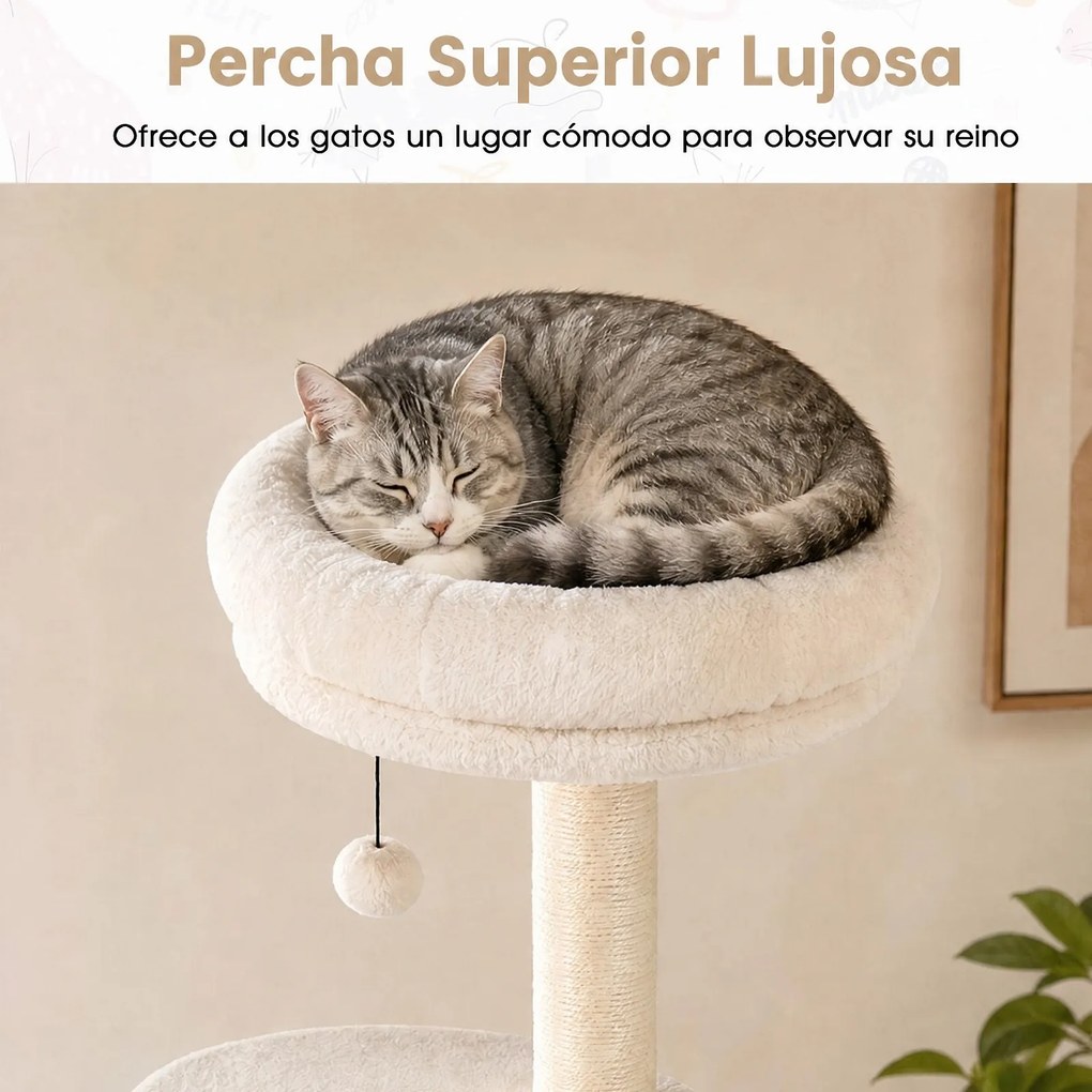 Árvore para Gatos, 60 x 60 x 150 cm, Casa Dupla, Branco