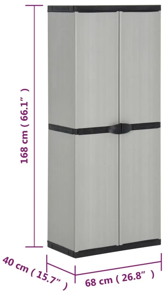 Armário arrumação jardim 3 prateleiras 68x40x168cm cinza/preto