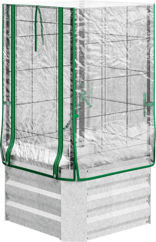 Outsunny Canteiro Elevado, Estufa, Conjunto 3 pcs, com Treliça, Cobertura de Plástico, 53 x 53 x 90 cm | Aosom Portugal