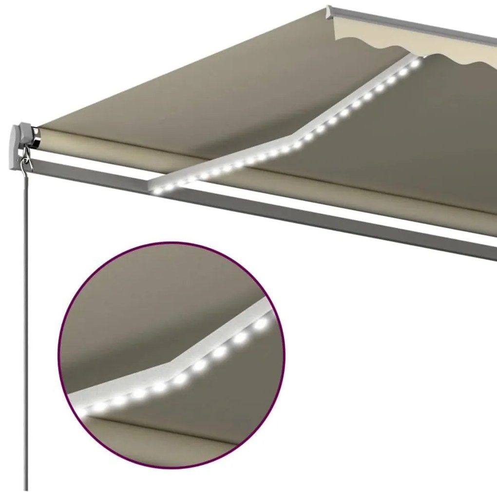 Toldo retrátil manual com LED 6x3,5 m cor creme