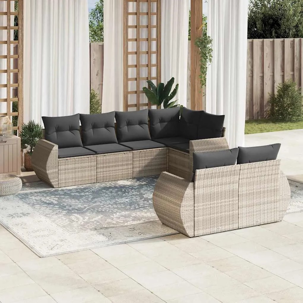 7 pcs conj. sofás jardim com almofadões vime PE cinzento-claro