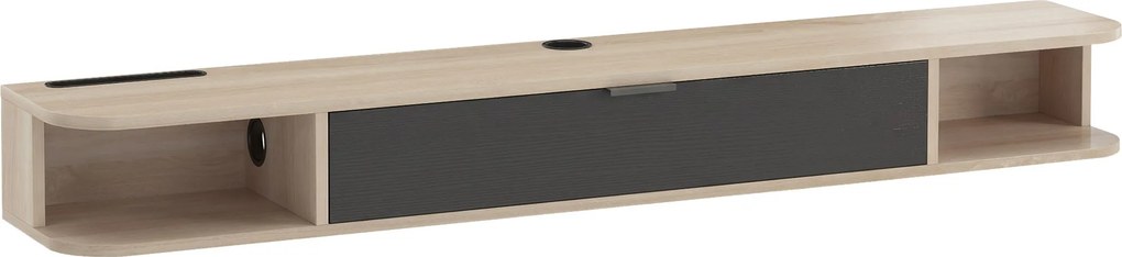 HOMCOM Móvel de TV suspenso, móvel para televisores até 152,4 cm, gaveta basculante 2 prateleiras 140x24x16cm madeira natural | Aosom Portugal