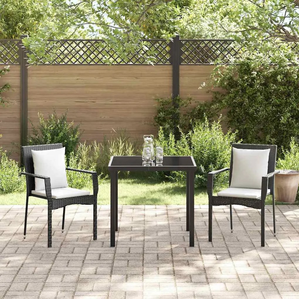 Conjunto de Jantar de Jardim 3 pcs Preto 80 x 80 x 73 cm