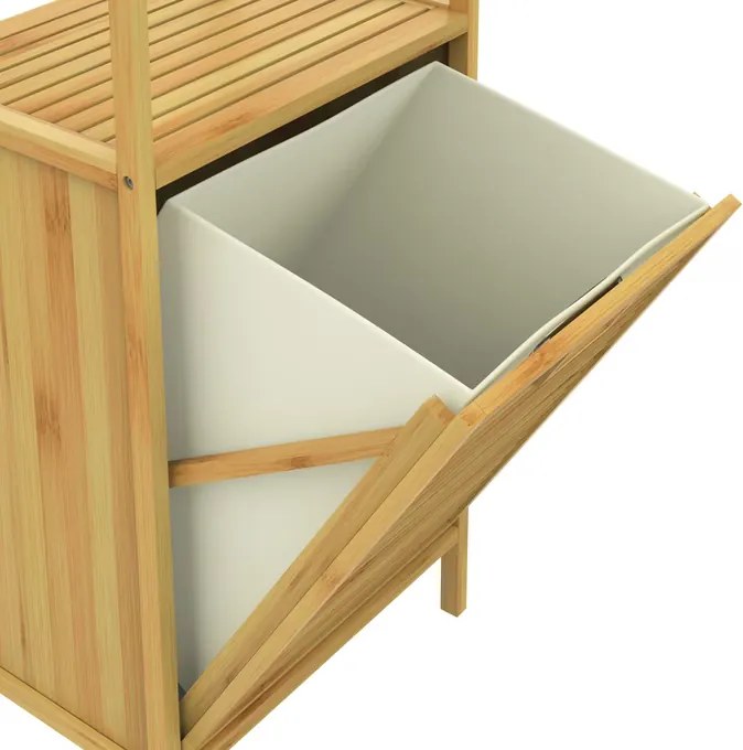 Cesto para roupa suja (43 L) em bambu com 2 prateleiras 95 x 40 x 30 cm Castanho