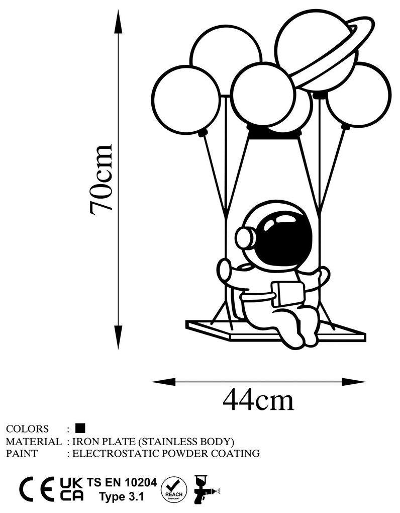 Acessório Decorativo de Parede em Metal Astronaut 1 – Preto – 44 x 70